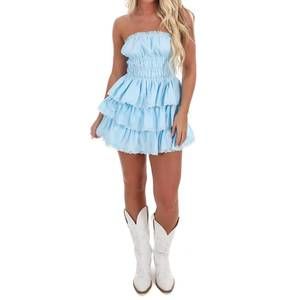 NEW DAY + MOON wildest dreams strapless mini dress in light blue